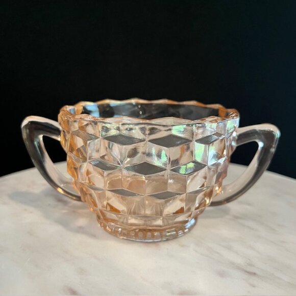 Pink Depression Glass Cubist Jeanette Mid Century MCM Sugar and Creamer - Picture 4 of 10